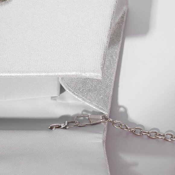 Evening Clutch Purse for Women Sparkly Bow Glitter Wedding Party Silver Bag - Picture 7 of 9